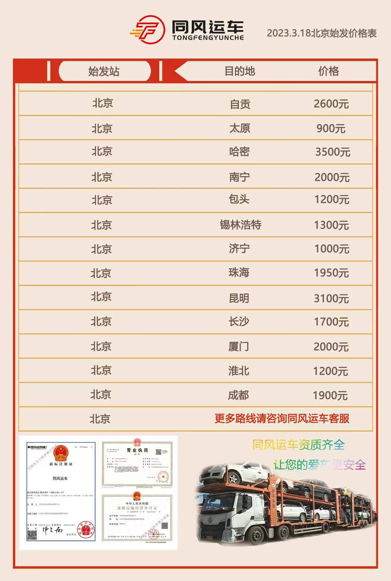 北京发往各地轿车汽车托运价格表20230318日更新(图1) 北京发往各地轿车汽车托运价格表20230318日更新(图1)