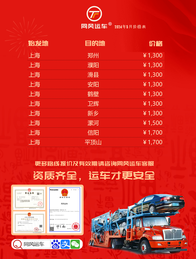 上海到河南全境汽车托运降价啦
